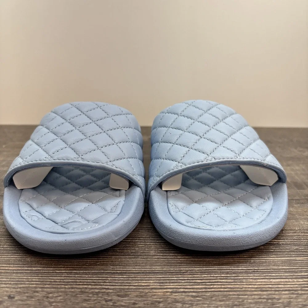 APL Slides Women's 7 Leather Lusso Ice Blue Sandals NEW Defect
